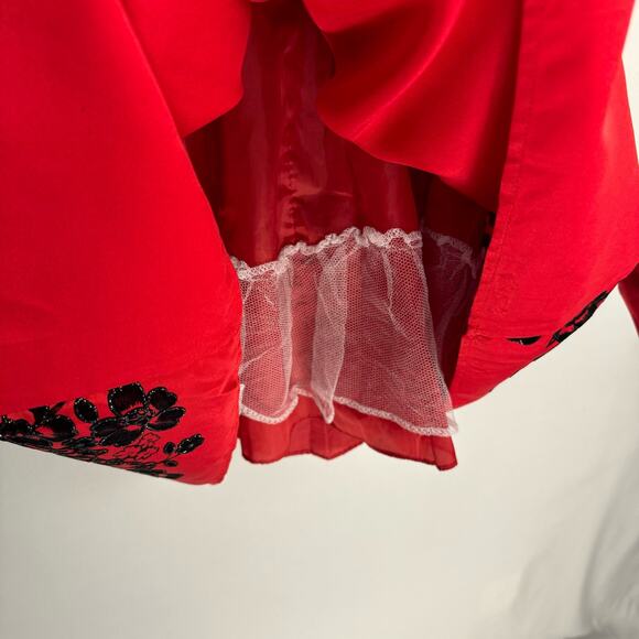 RARE EDITIONS | Black Velvet Baby Doll Red Satin Floral Glitter Dress | Kid's 5 - Picture 4 of 9